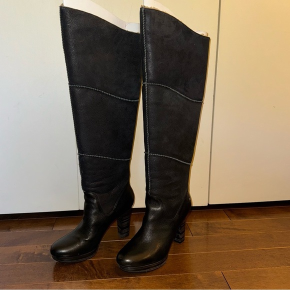 UGG Over The Knee Boots In Black Leather And Suede - Picture 10 of 16
